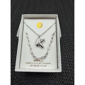 Daniela Swaebe Women's Bubbly K Initial & Clip Chain Necklace Set SV3 Silver 17"